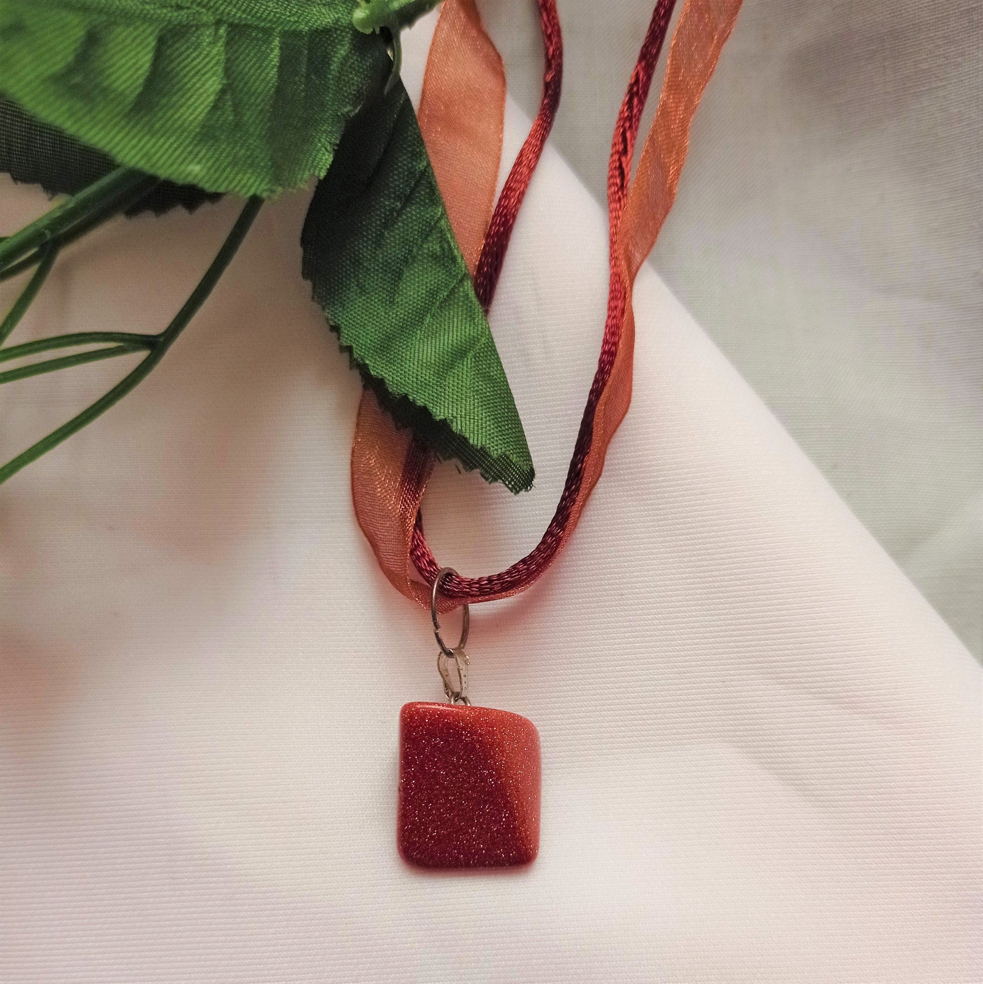 Brown Goldstone Necklace, Brown Ribbon Necklace, Gemstone Necklace | by nlanlaVictory-2