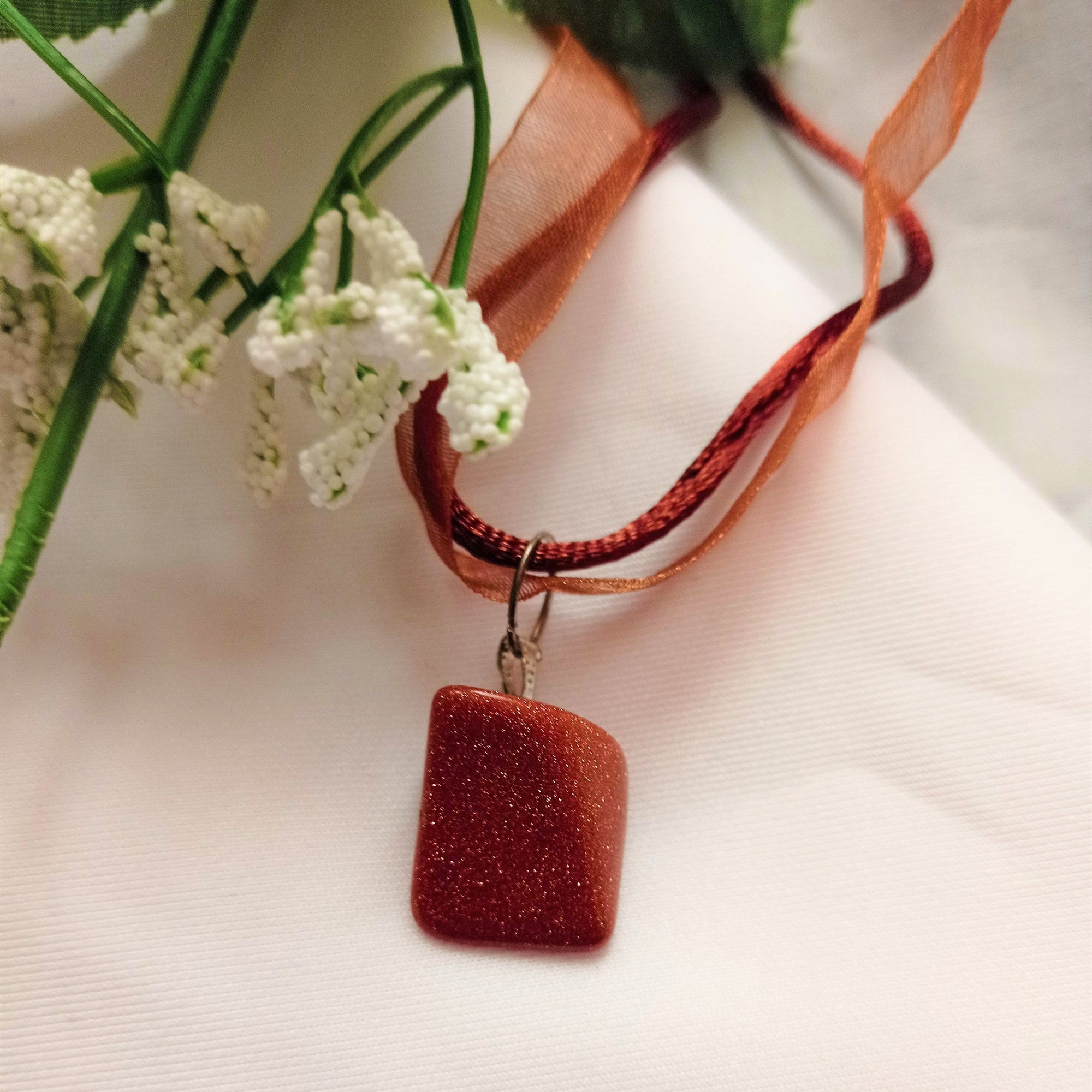 Brown Goldstone Necklace, Brown Ribbon Necklace, Gemstone Necklace | by nlanlaVictory-0