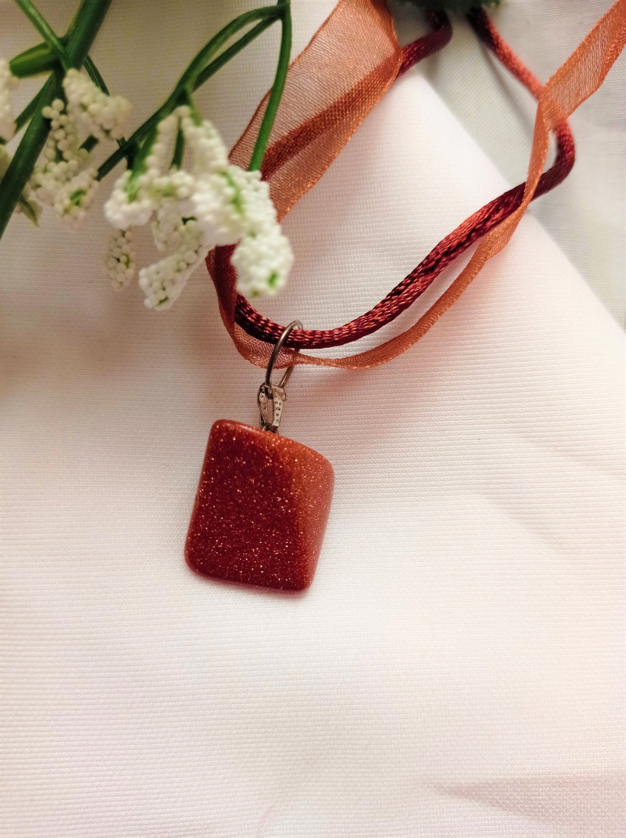 Brown Goldstone Necklace, Brown Ribbon Necklace, Gemstone Necklace | by nlanlaVictory-1