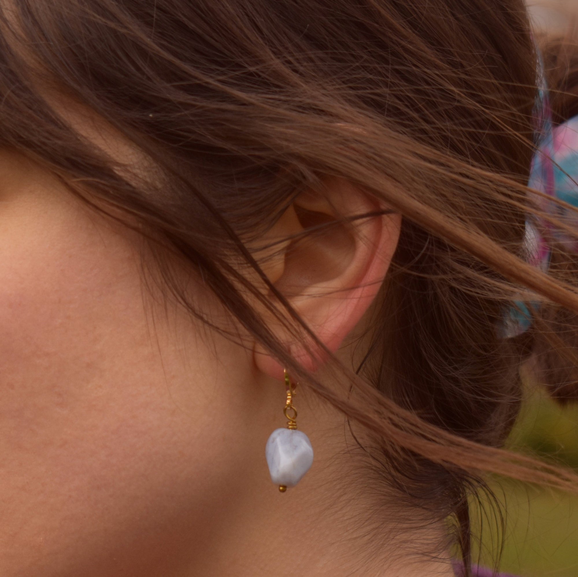 Blue Lace Agate Gemstone Huggie Earrings | by Ifemi Jewels-4