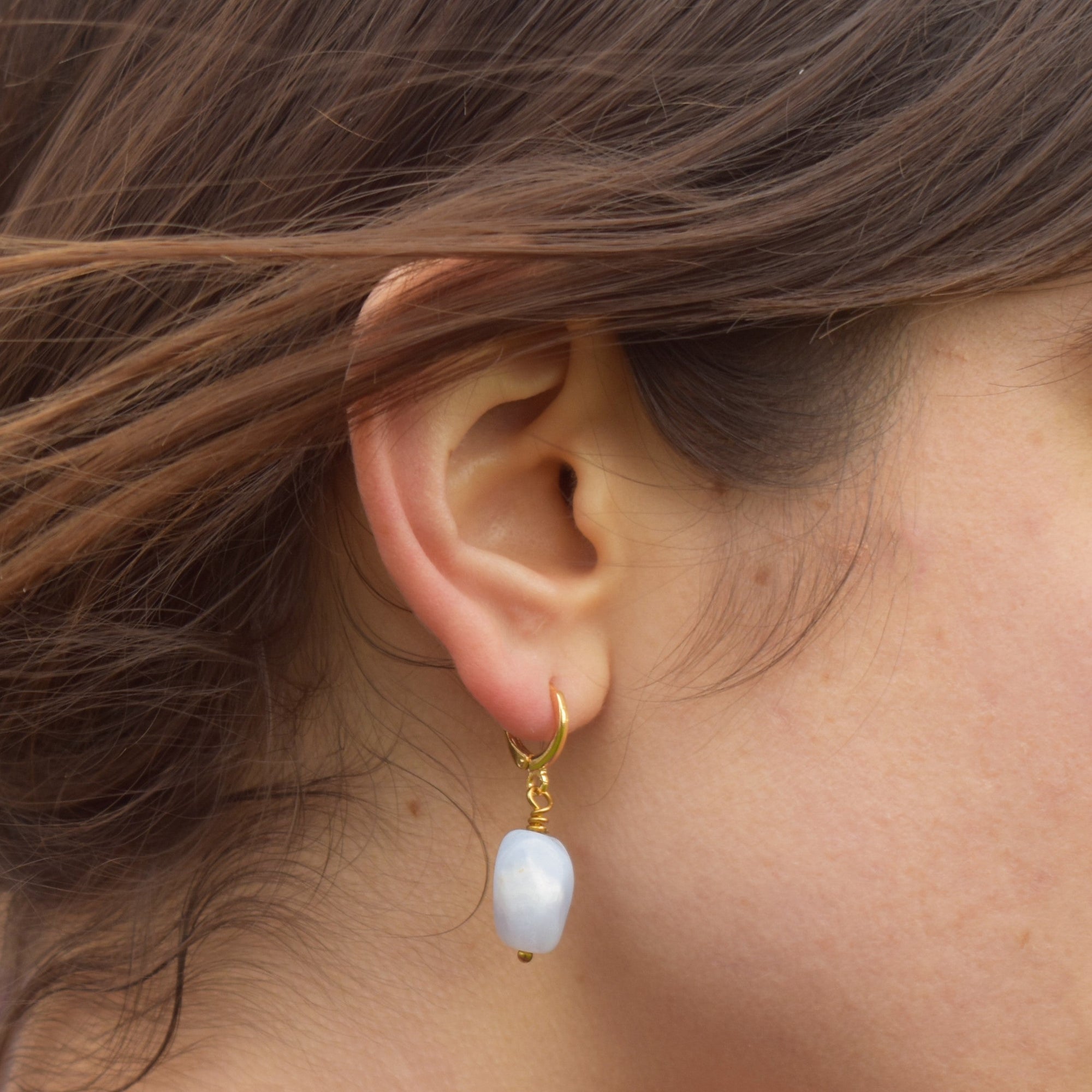 Blue Lace Agate Gemstone Huggie Earrings | by Ifemi Jewels-1