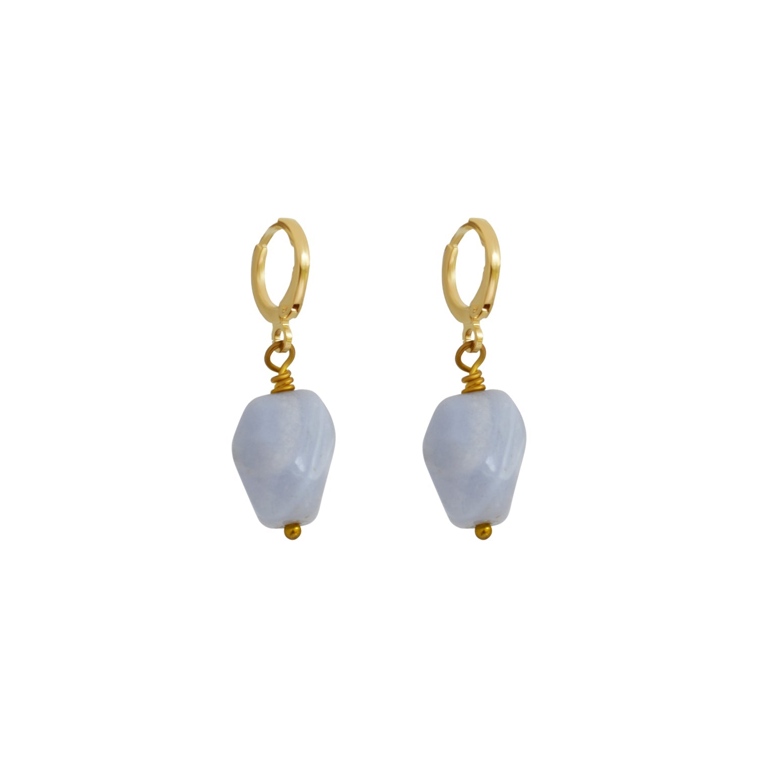Blue Lace Agate Gemstone Huggie Earrings | by Ifemi Jewels-0
