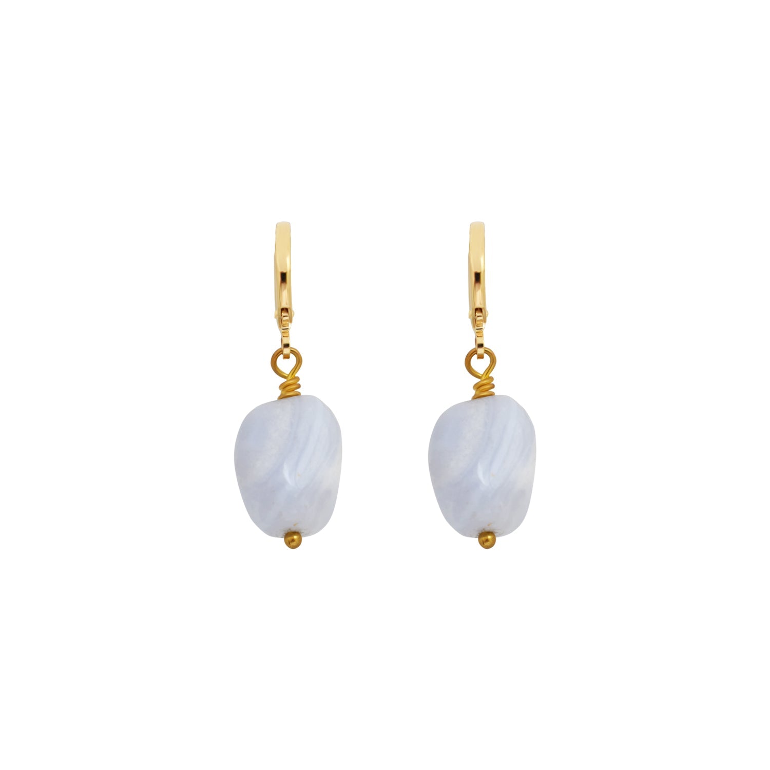 Blue Lace Agate Gemstone Huggie Earrings | by Ifemi Jewels-2