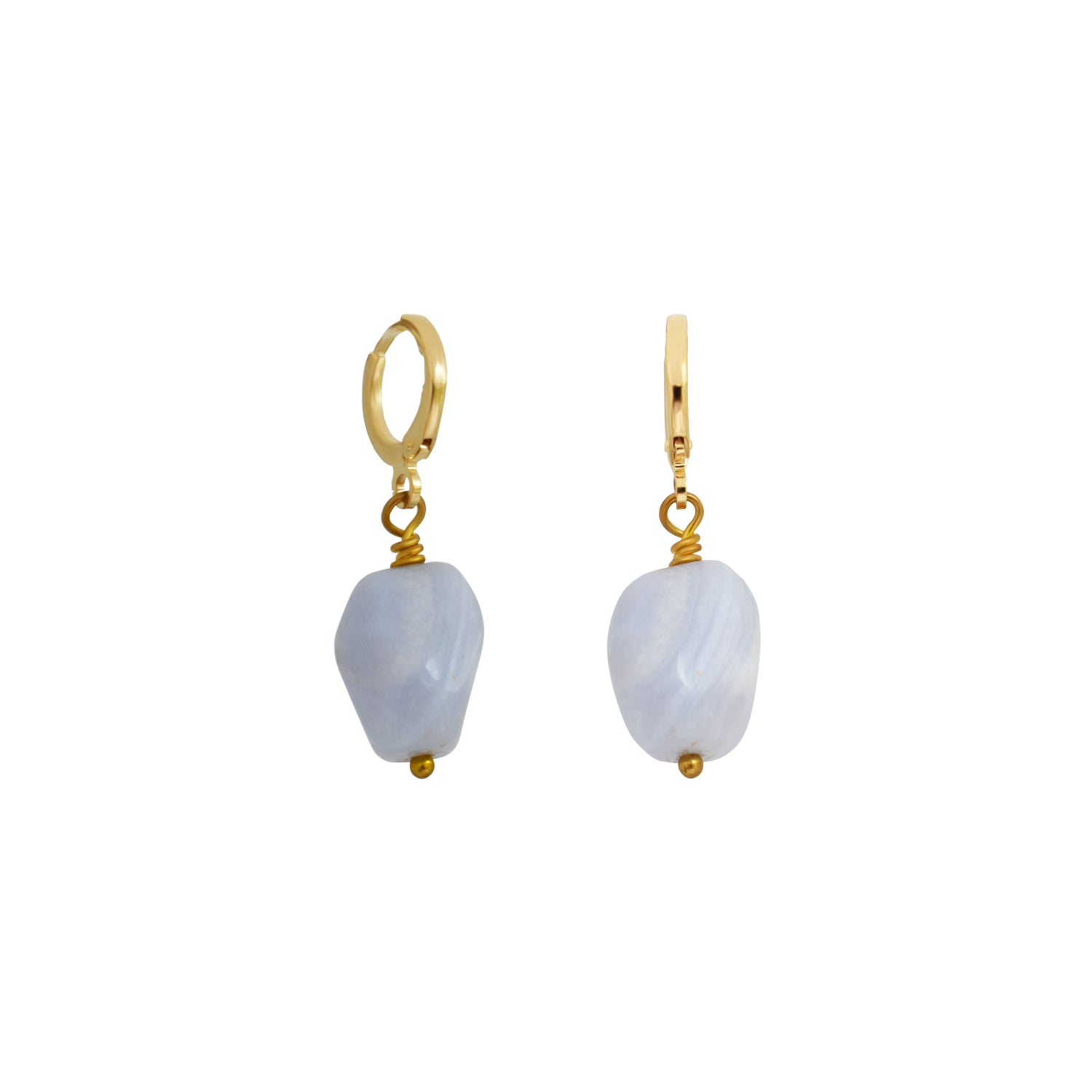 Blue Lace Agate Gemstone Huggie Earrings | by Ifemi Jewels-3