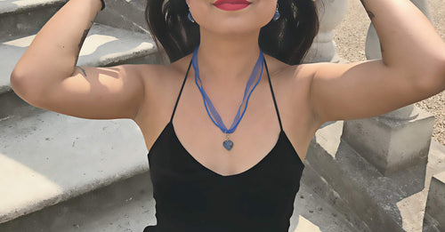 Adjustable Sodalite blue organza necklace-1